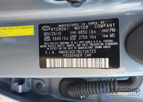 2011 Hyundai Genesis 3.8 z USA, uszkodzony, nr VIN KMHGC4DE7BU134725